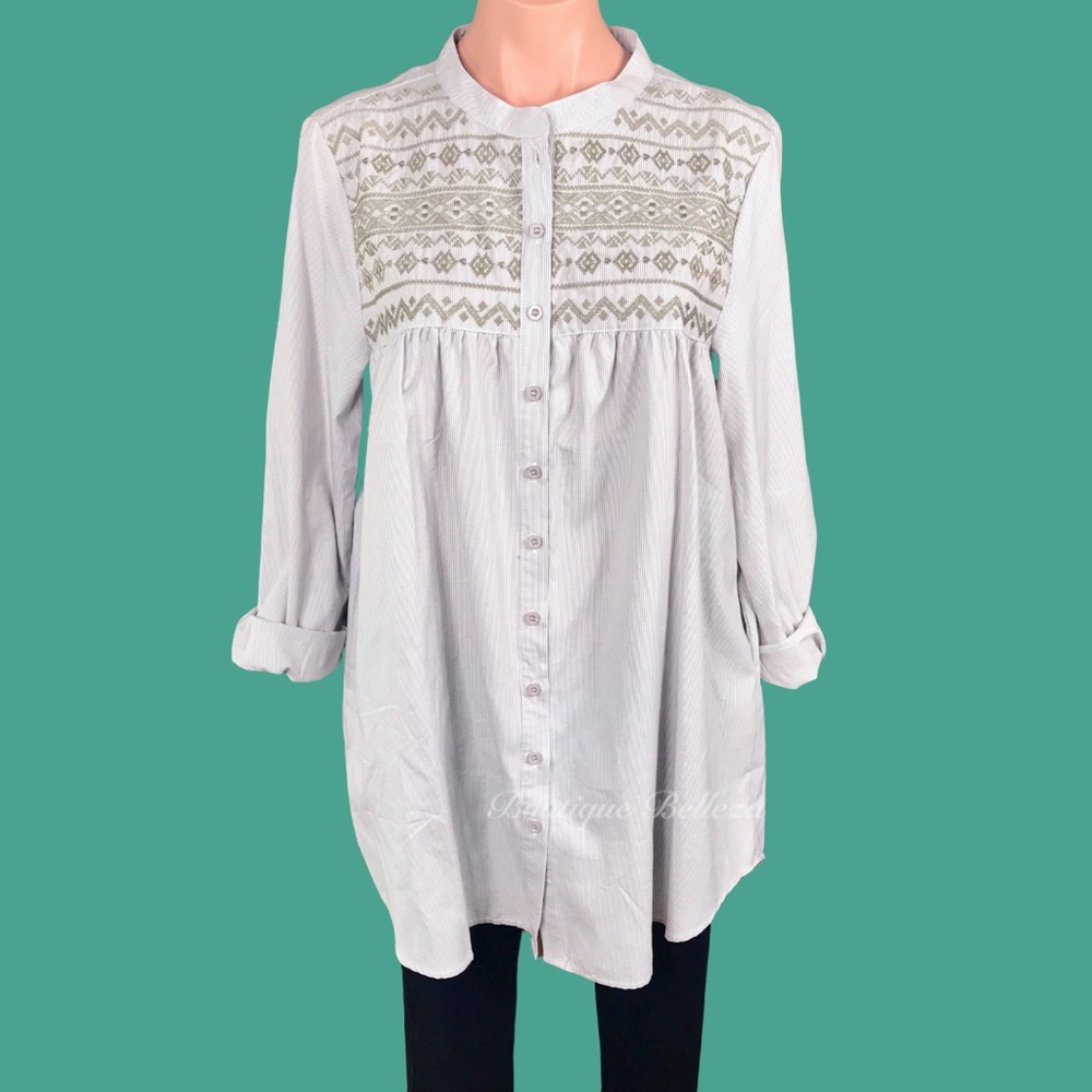 Embroidered Tunic-Length Button Down